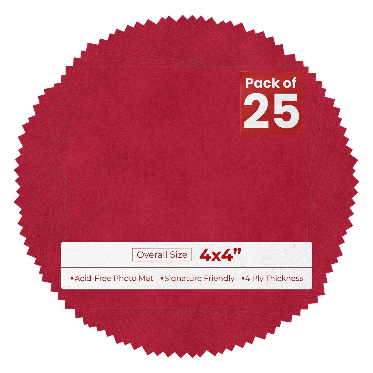 Red Suede 4x4 Inch Uncut Mat Board - Blank Sheets, No Opening